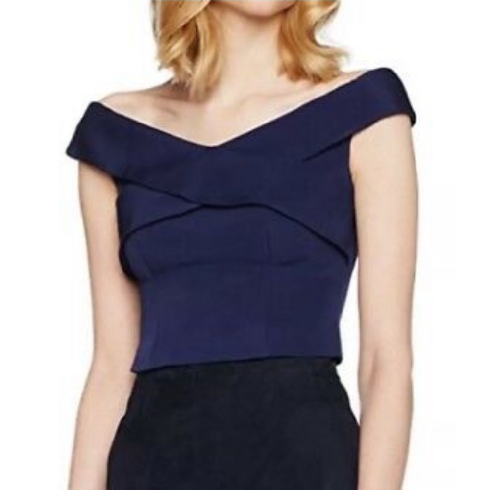 Coast Off the Shoulder Crop Top - Dark Blue